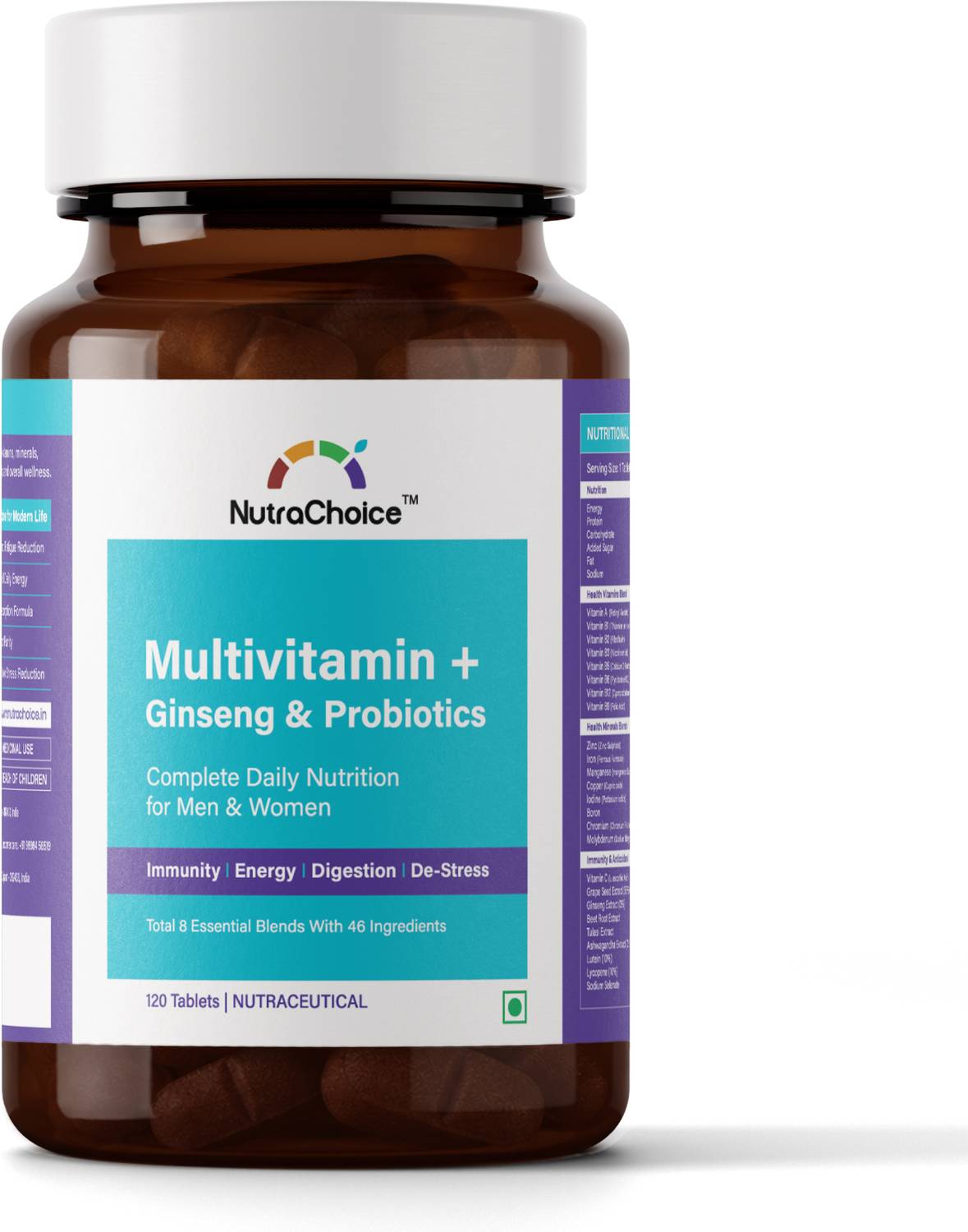 NutraChoice Multivitamin Tablets for Men and Women, 40 Nutrients with Probiotics