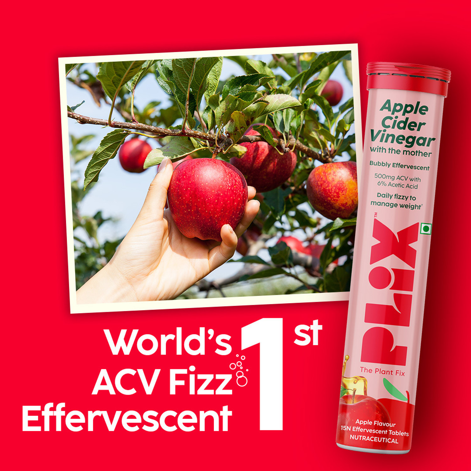 Image of The Plant Fix Plix Apple Cider Vinegar Effervescent Tablet with mother,Vit B6 & B12 for weight loss