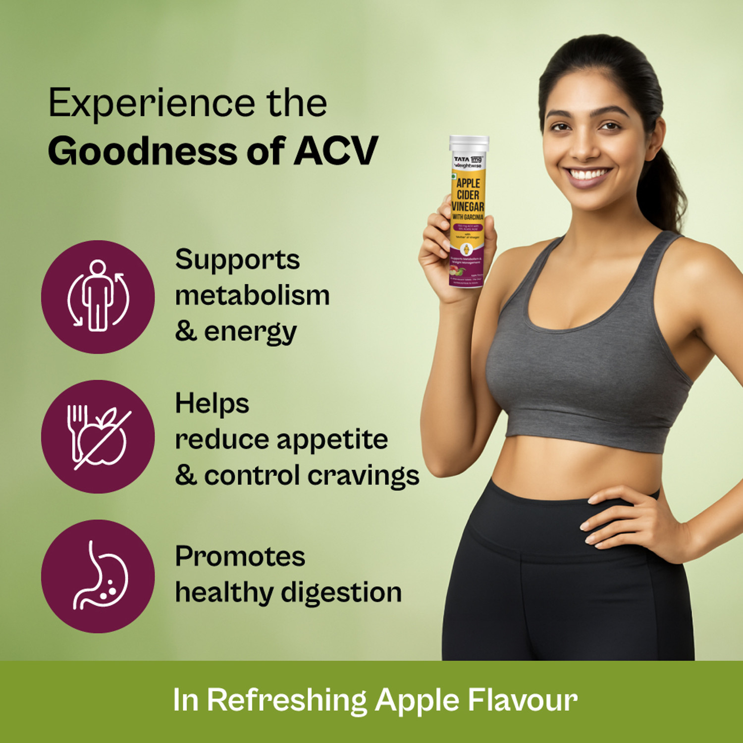 Image of TATA 1mg Apple Cider Vinegar Effervescent Tablets|ACV+Garcinia Cambogia