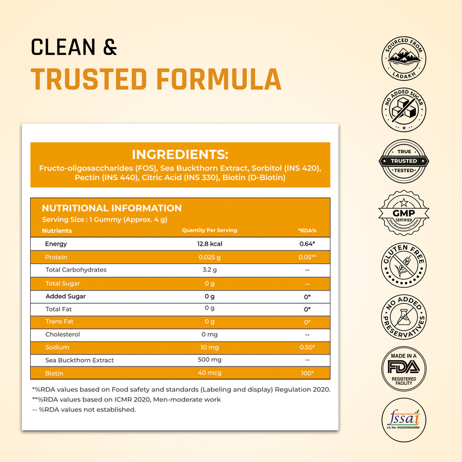Image of NATURALTEIN Sea Buckthorn Gummies with Biotin | Hair Growth Skin Nails Support
