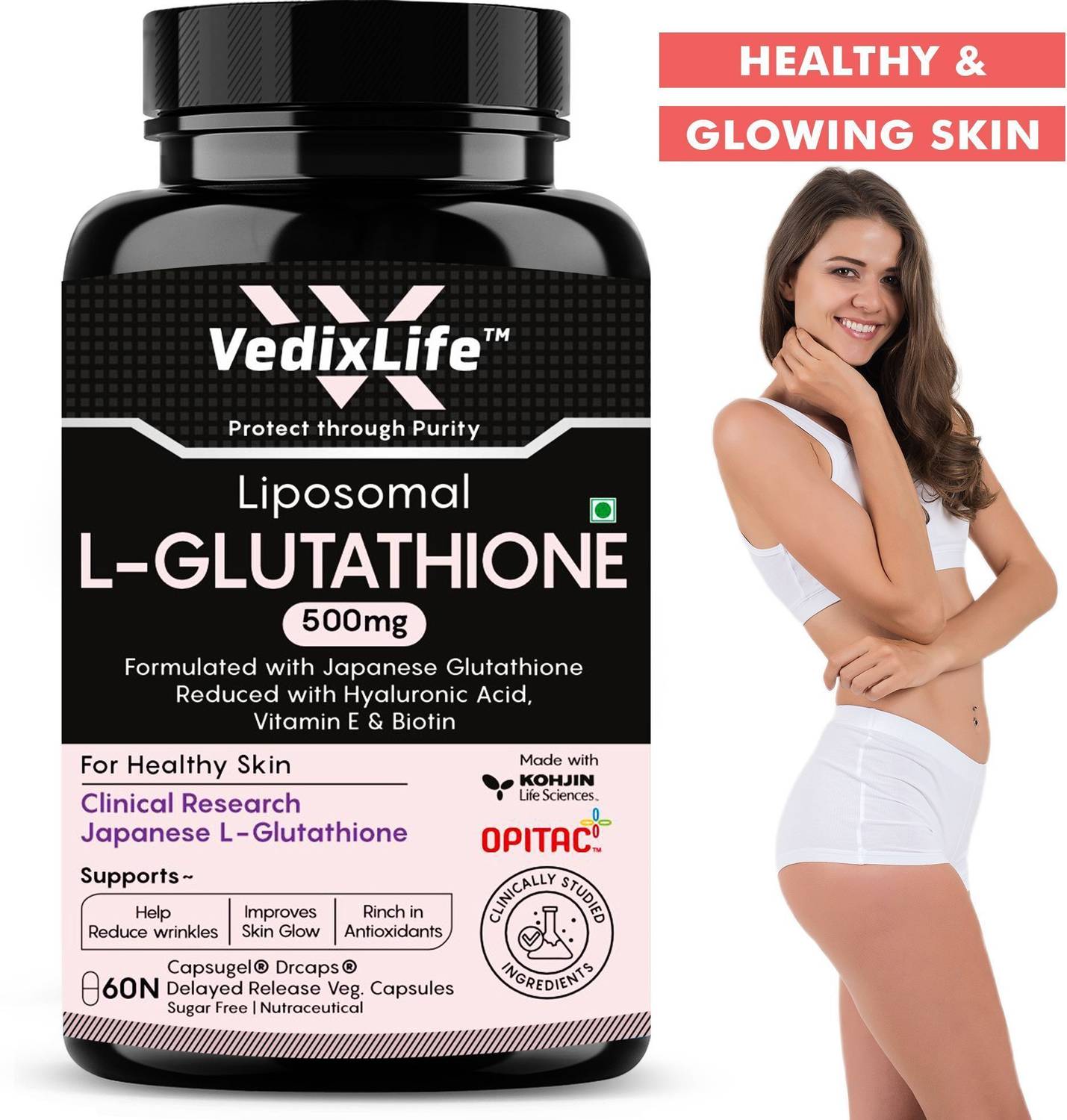 VedixLife Liposomal Glutathione 500mg Skin Whitening -  Anti-aging-Lipoglow-High Absorption Price in India - Buy VedixLife  Liposomal Glutathione 500mg Skin Whitening