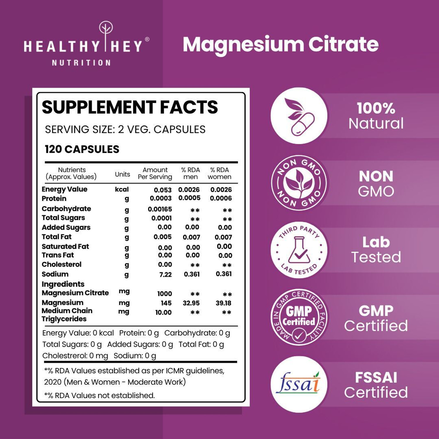 Image of HealthyHey Nutrition Magnesium Citrate - Vegetable Capsules