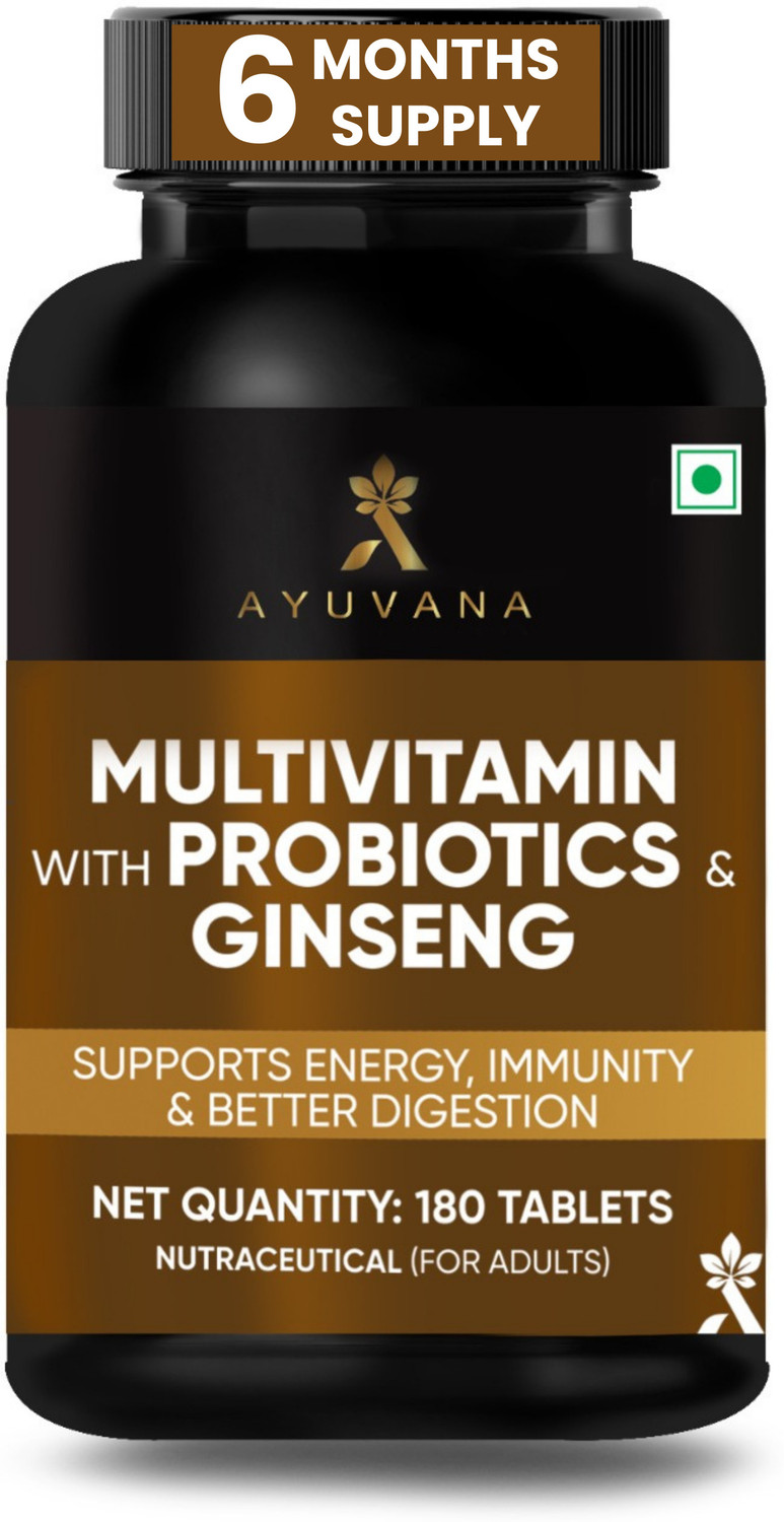 Image of Ayuvana Multivitamin with Probiotics & Ginseng | Supports Energy, Heart & Digestion