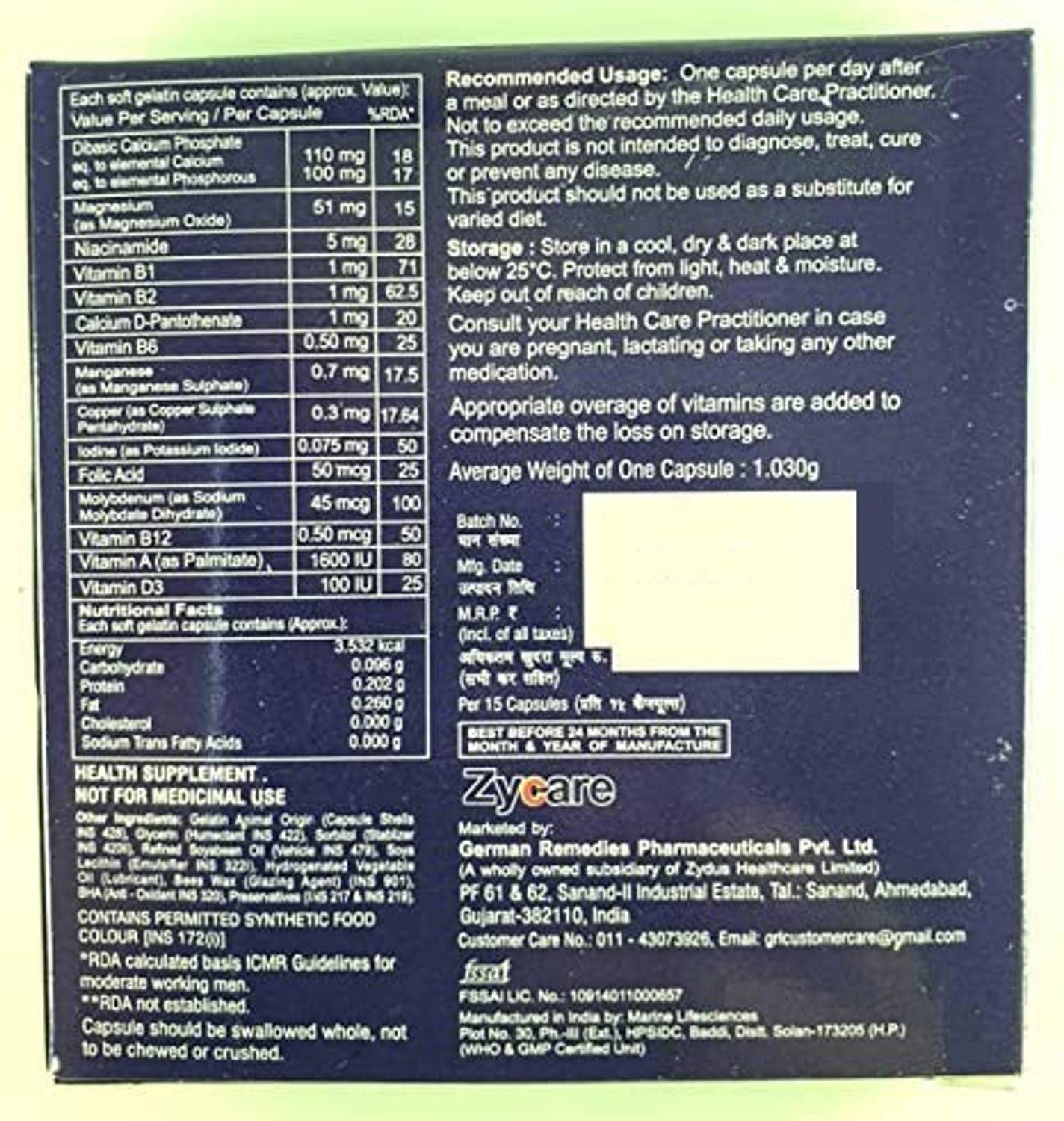 zycare Z VIT MULTIVITAMINS AND MINERALS WITH ANTI OXIDANTS (10