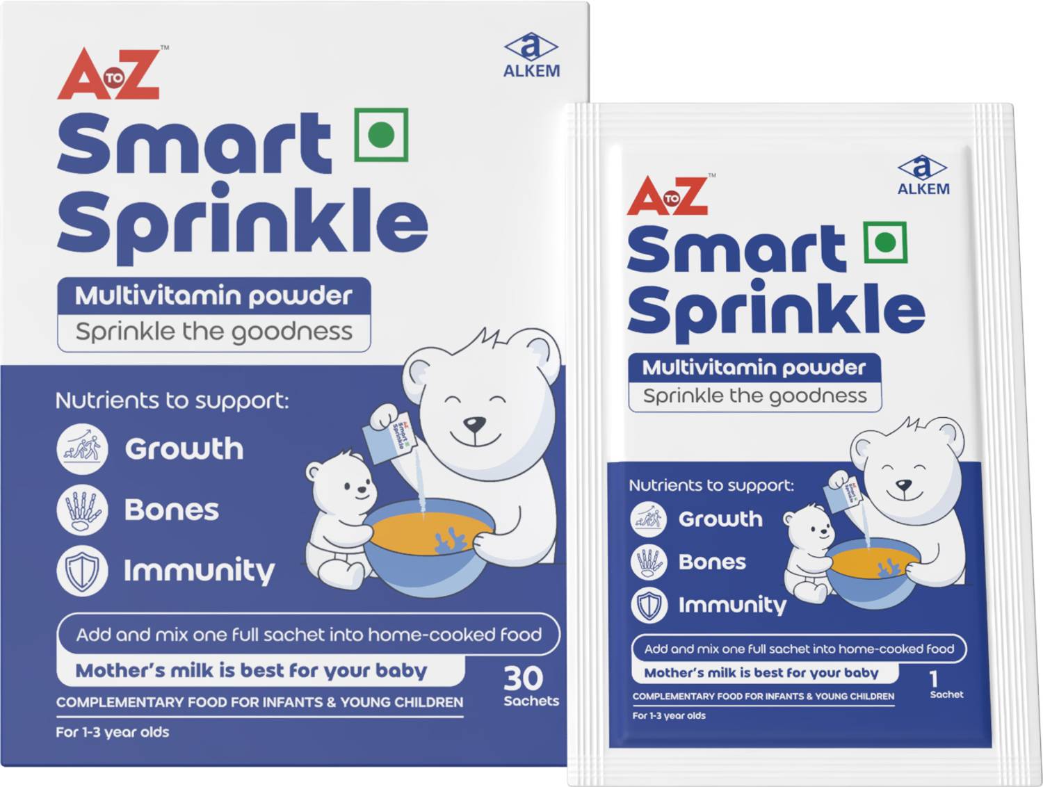A to Z Smart Sprinkle Multivitamin Powder for Kids | Iron, Zinc, Vit C & D3