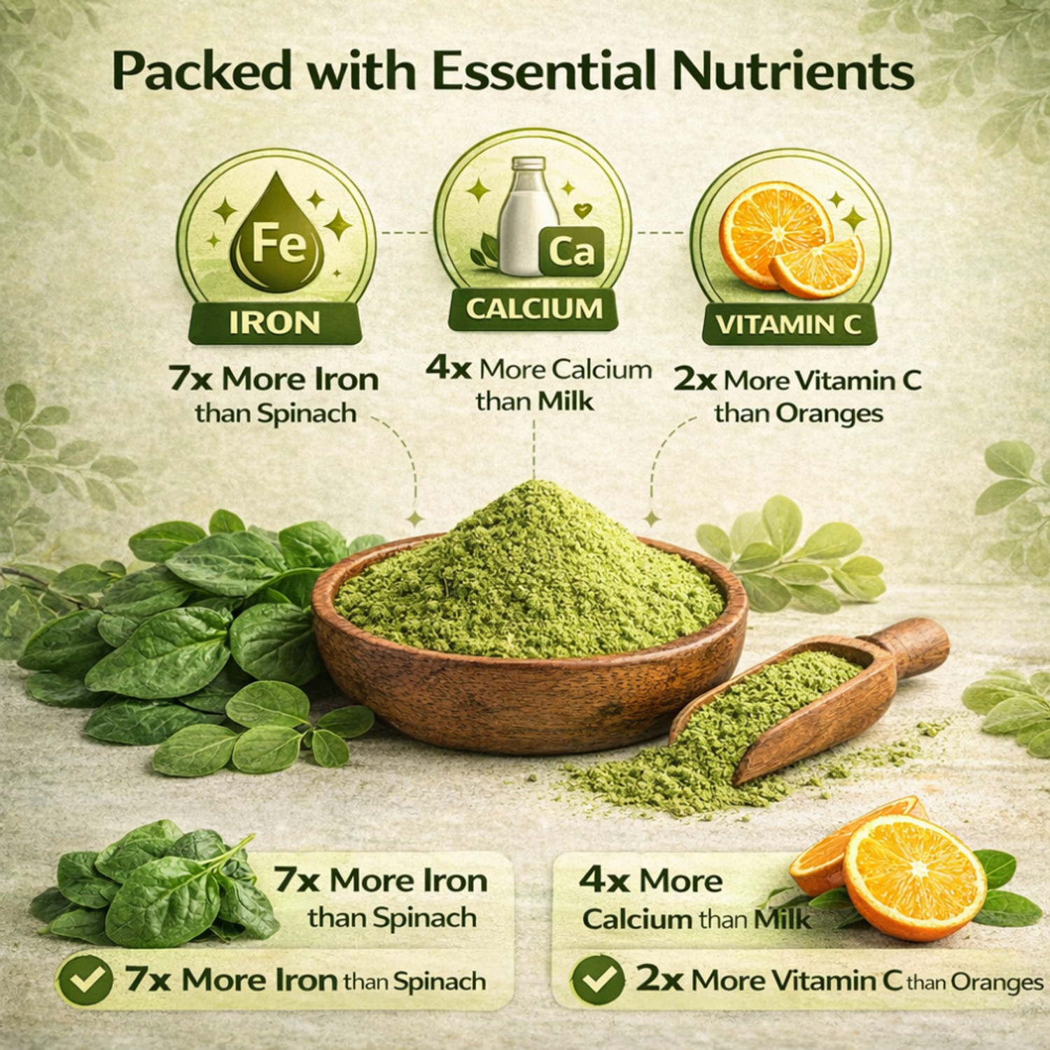 Image of VitaVedik Moringa Powder 100% Pure & Natural Superfood | Rich in Vitamins, Iron & Calcium