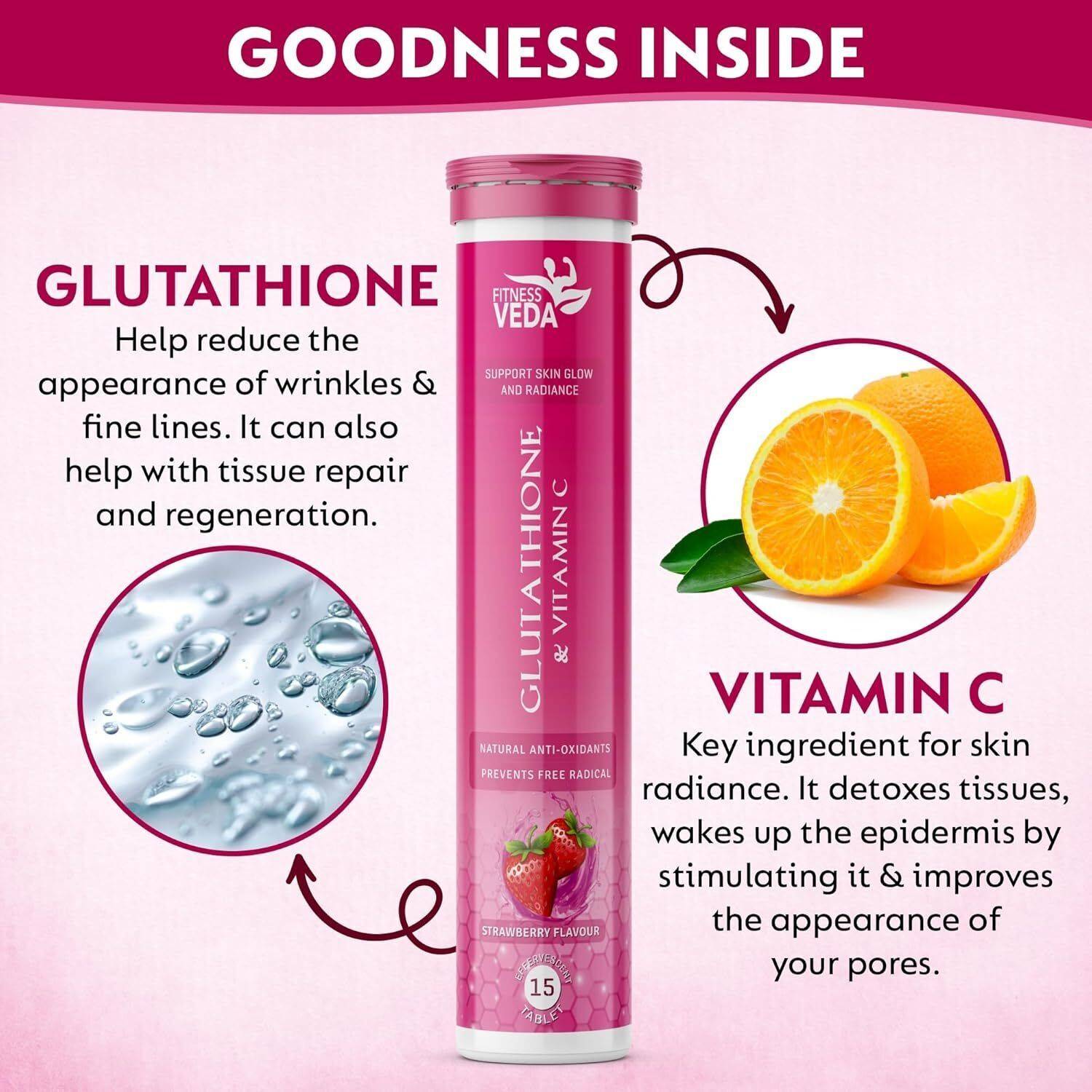 FITNESSVEDA Glutathione & Vitamin C Effervescent Tablets