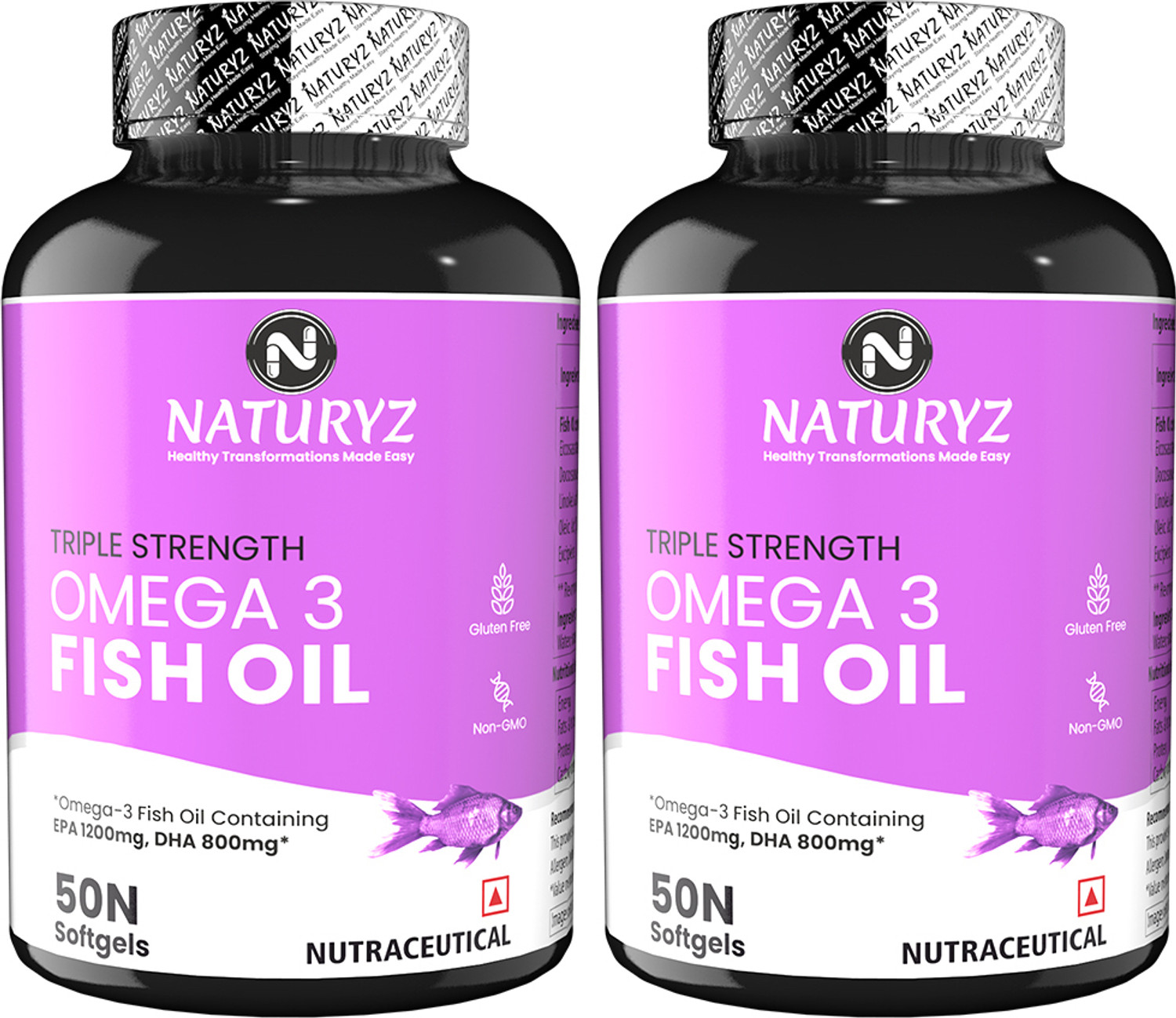 Image of NATURYZ Triple Strength Omega 3 Fish Oil Capsules with Highest EPA 1200mg, DHA 800mg