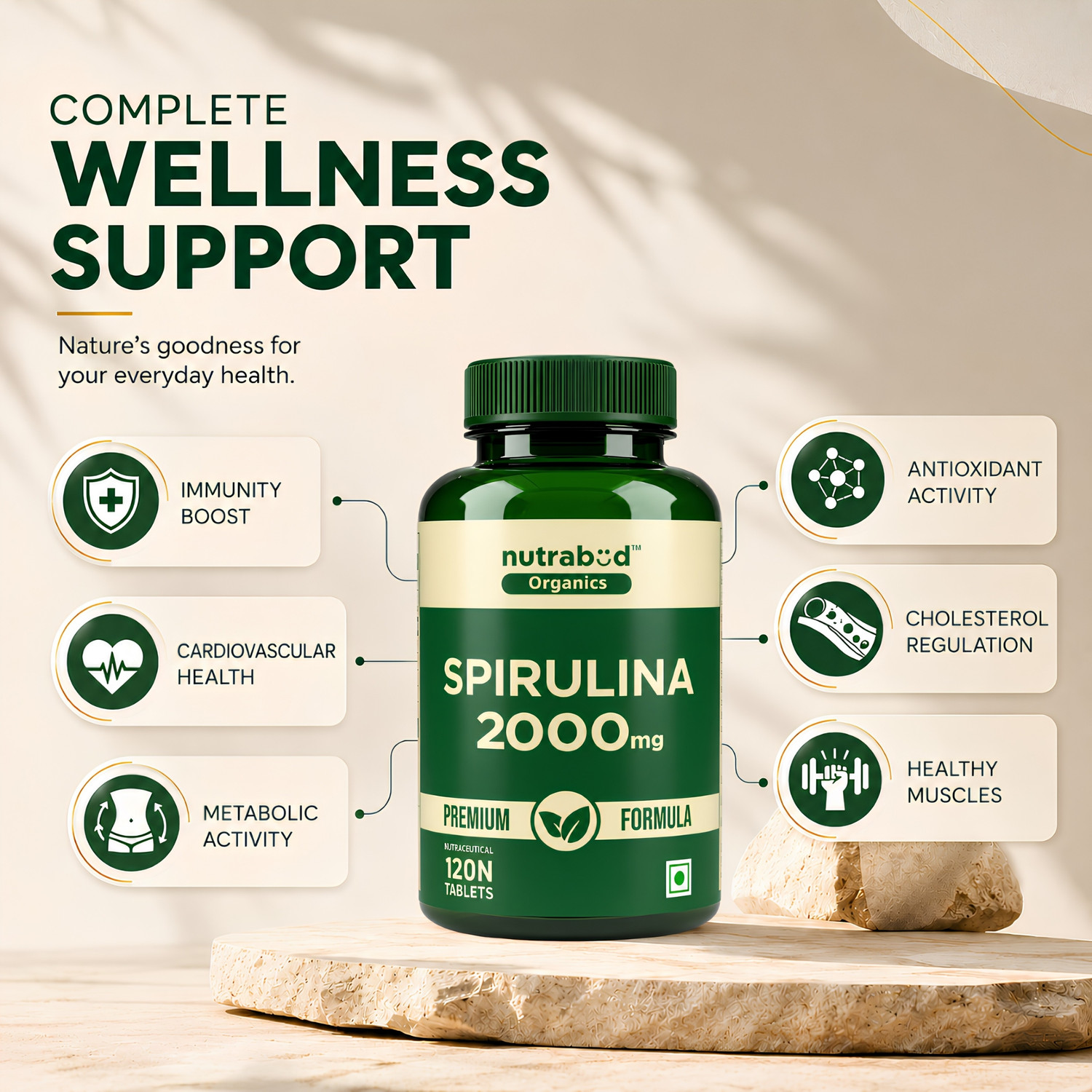 Image of Nutrabud Spirulina Powder Tablets - Super Food for Immunity & Energy