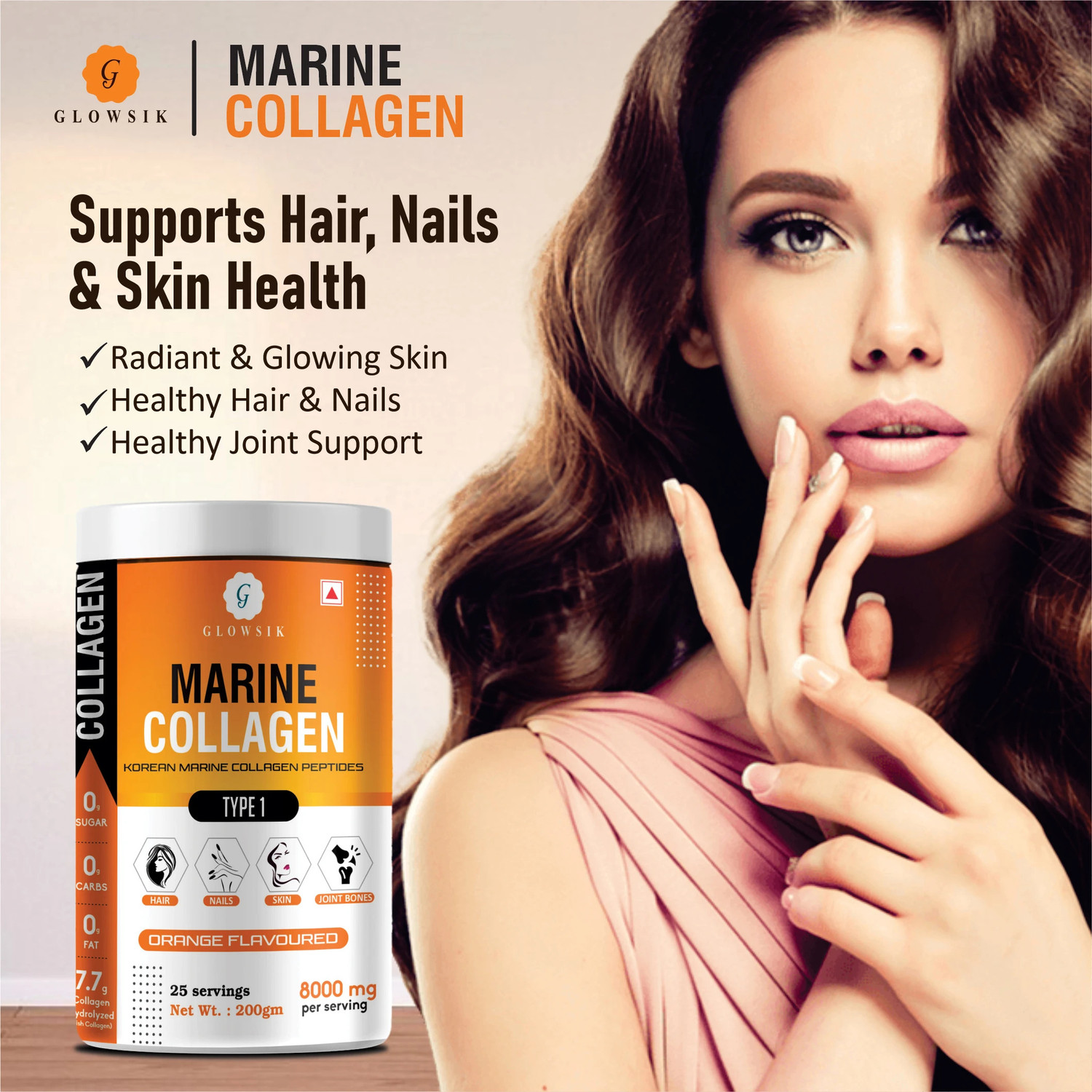 Image of G GLOWSIK Korean Marine Collagen Powder Hydrolyzed Collagen for Glow Healthy Skin , Hair