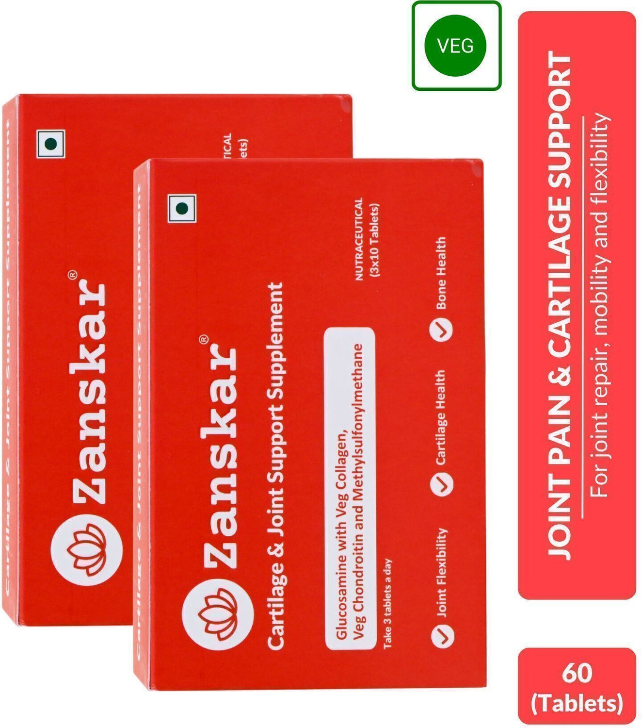Image of Zanskar Joint Pain & Cartilage Support Tablet (4500mg) with Glucosamine | 100% Veg
