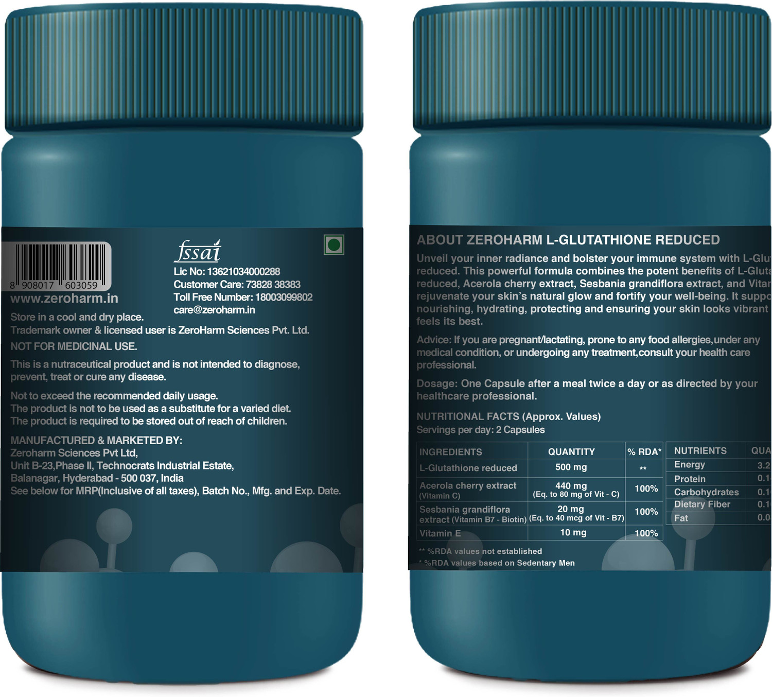 Image of ZEROHARM L-Glutathione Reduced with Vitamin C -Skin Brightness, Pigmentation, Antioxidant