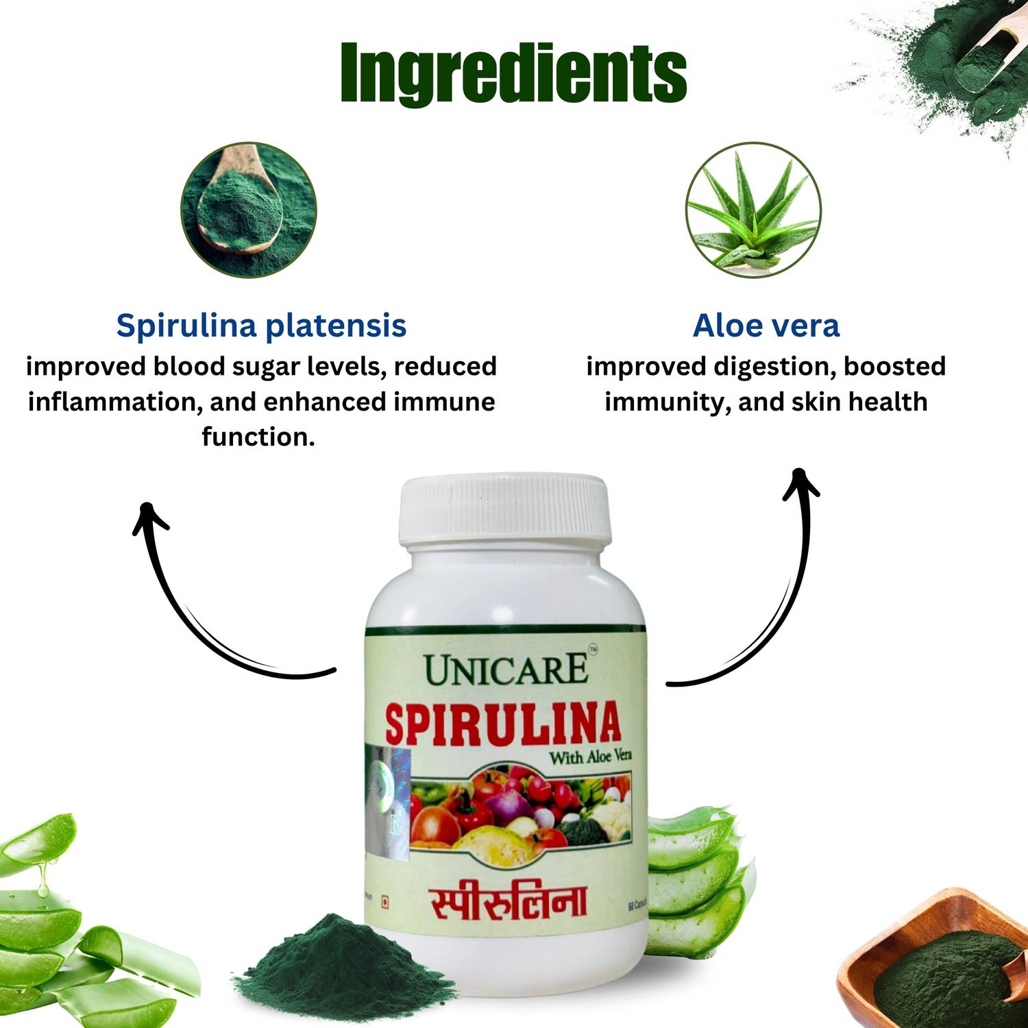 unicare Spirulina -With Aloe Vera 60 Capsules Price in India - Buy unicare  Spirulina -With Aloe Vera 60 Capsules online at Flipkart.com