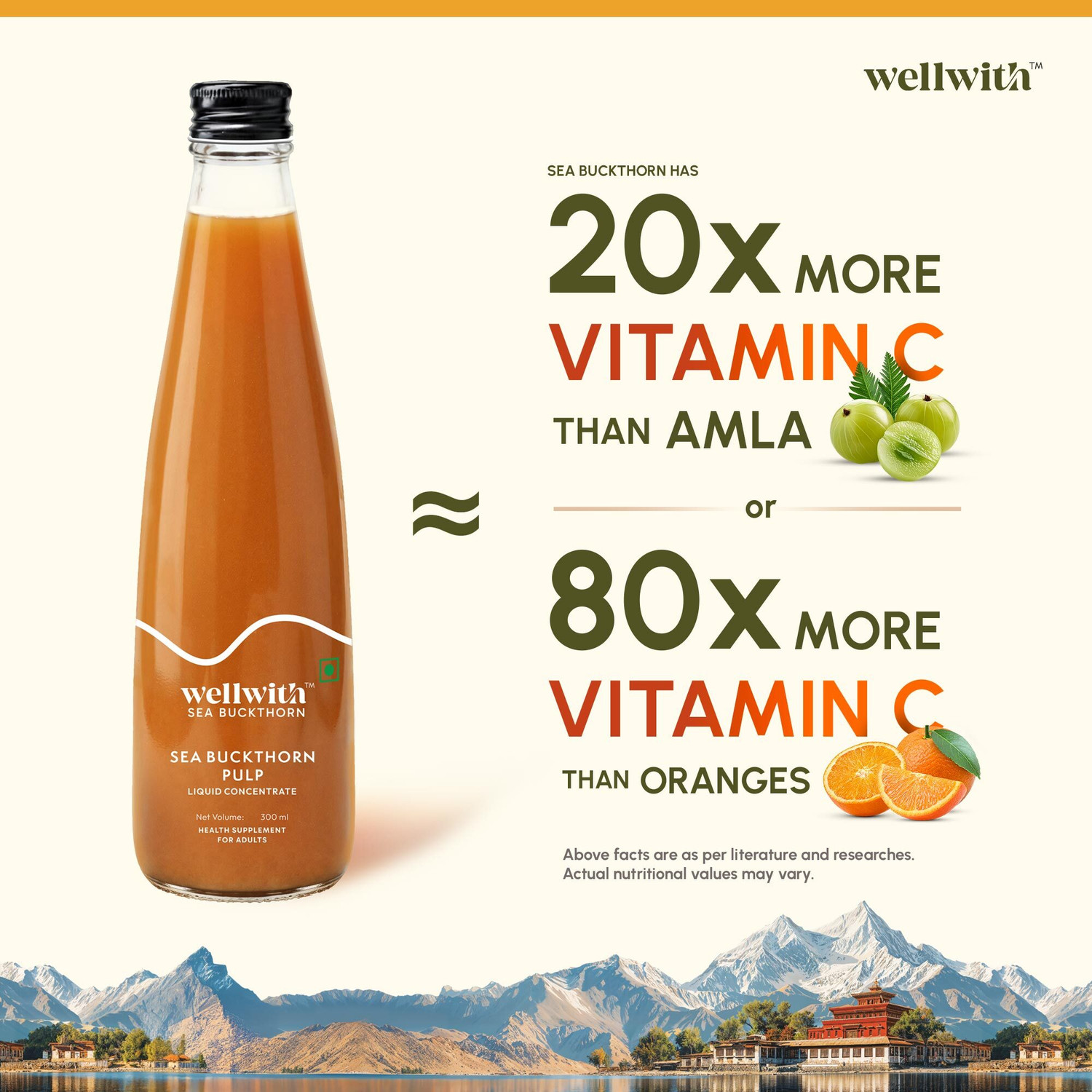 Image of Wellwith Sea Buckthorn Juice| Antioxidants, Vitamin C, Omega 3 6 7 9 | Seabuckthorn Juice