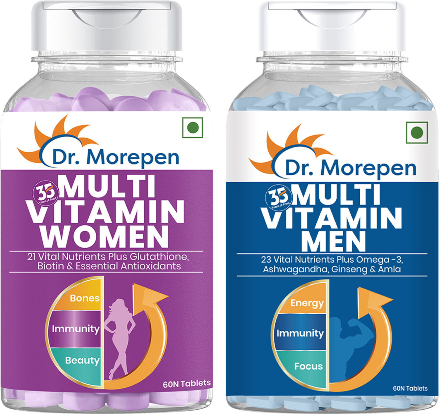 Image of Dr. Morepen Multivitamins for Men and Women with Omega 3 or Calcium- 60 Tablets Each
