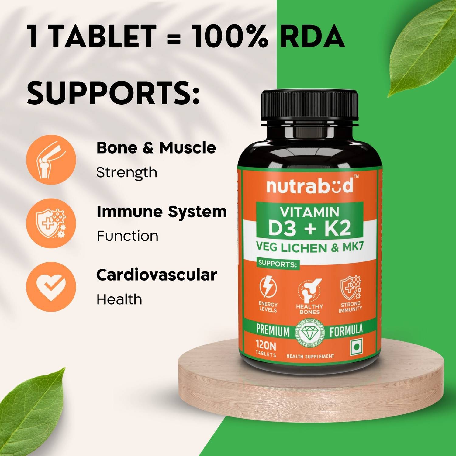 Nutrabud Veg Plant Based Vitamin D3+K2 Supplement - Image 4