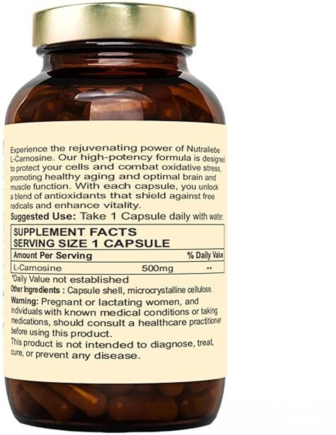 Image of Nutraliebe L-Carnosine 500mg - Premium Antioxidant and Anti-Aging Support