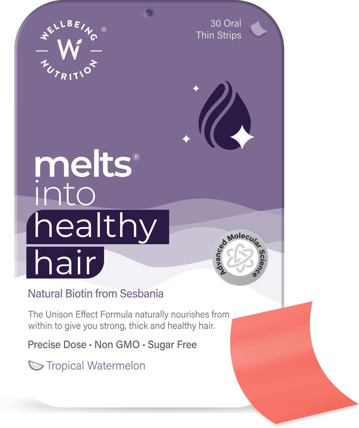 Image of Wellbeing Nutrition Melts Healthy Hair Plant Based Biotin 4000mcg+ For Hair Growth & Nourishment
