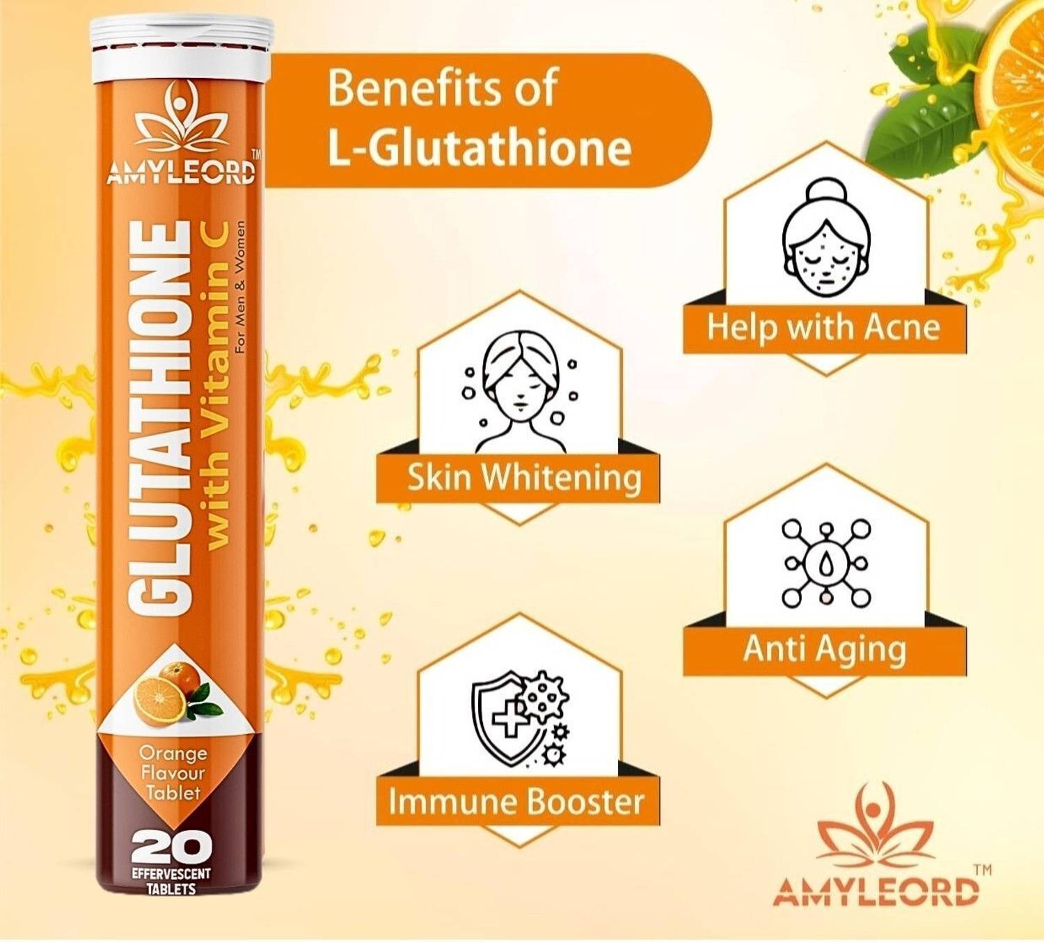 Amyleord Glutathione Skin Glow Effervescent with Vitamin C For Glowing skin  | Orange Price in India - Buy Amyleord Glutathione Skin Glow Effervescent  with Vitamin C For Glowing skin