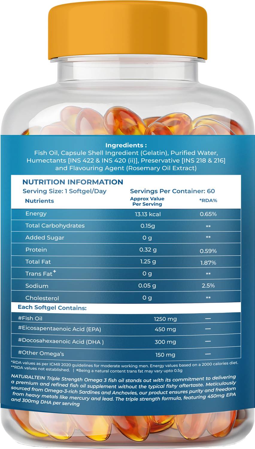 NATURALTEIN Omega-3 1250mg 450mg EPA 300mg DHA - Image 2