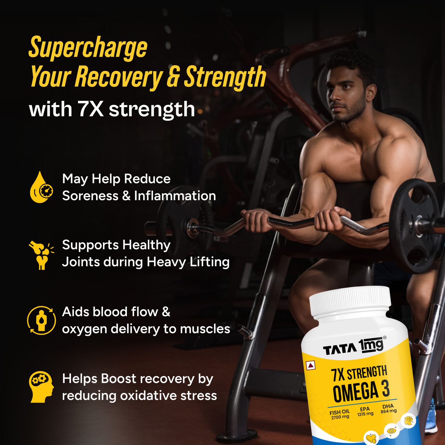 Image of TATA 1mg 7X Strength Omega 3 Fish Oil - 2700 mg with Vitamin E | Heart & Brain Support