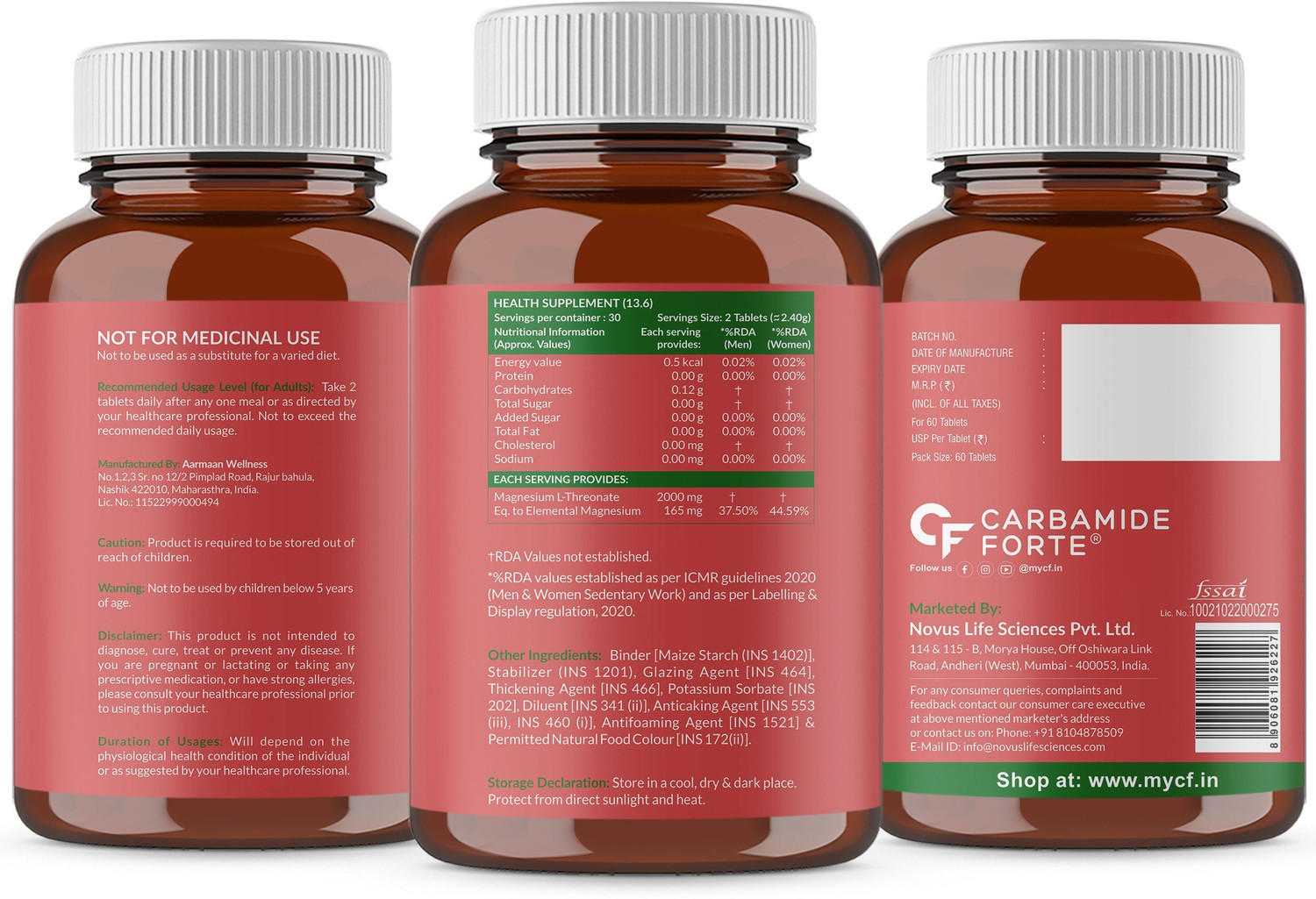 Image of CARBAMIDE FORTE Magnesium L Threonate 2000mg Supplement Tablets for Brain Health,Memory & Focus