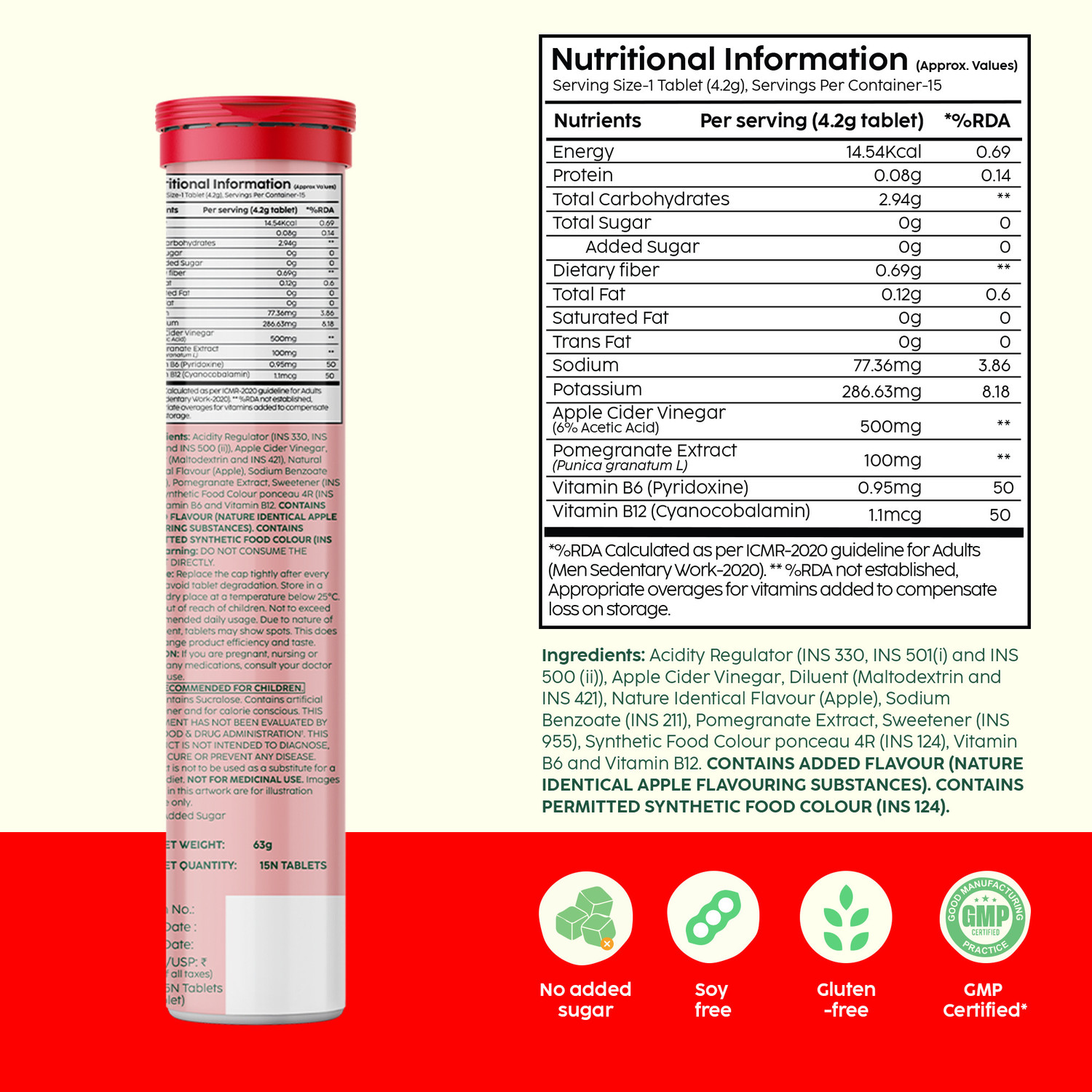 Image of The Plant Fix Plix Apple Cider Vinegar Effervescent Tablet with mother,Vit B6 & B12 for weight loss
