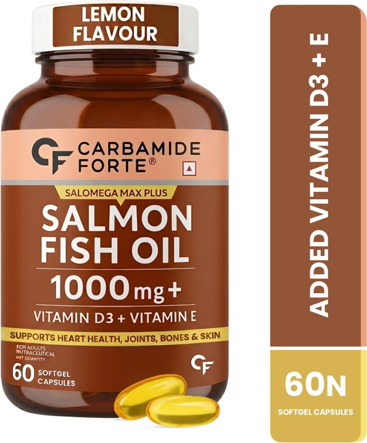 Image of CARBAMIDE FORTE Salmon Fish Oil Omega 3 Capsules 1000mg With Vitamin D3 + E For Heart Health