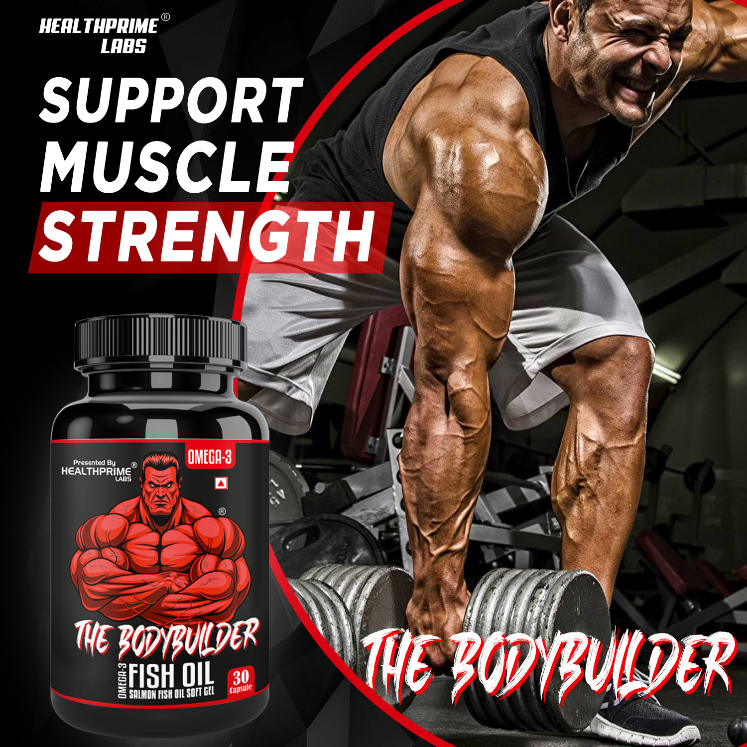 Image of HEALTHPRIME LABS The Bodybuilder Omega 3 Fish Oil 1000mg with EPA+DHA for Heart & Muscle Health