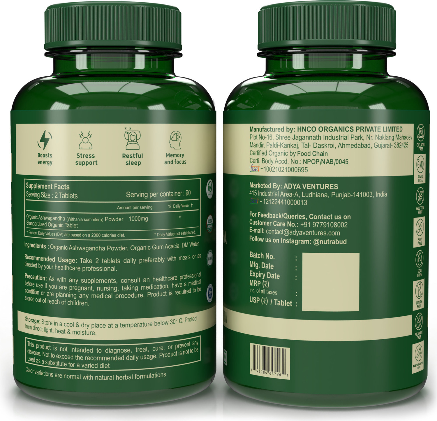 Image of Nutrabud Organics Ashwagandha 1000mg - Supports Strength, Energy & Stress Relief