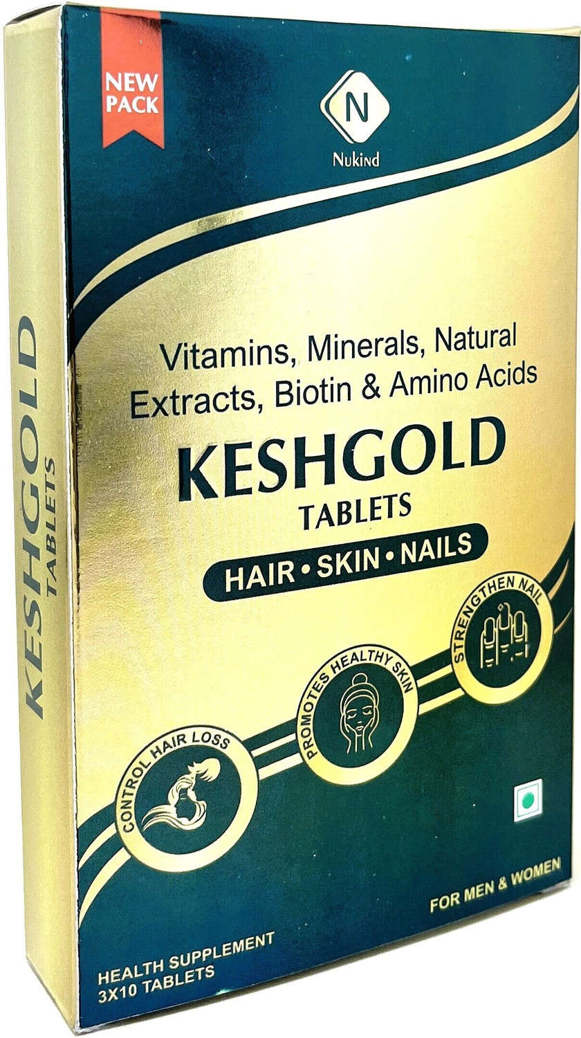 Image of Nukind Keshgold Tablets with Biotin, Aminoacids For Healthy Hair, Skin And Nails