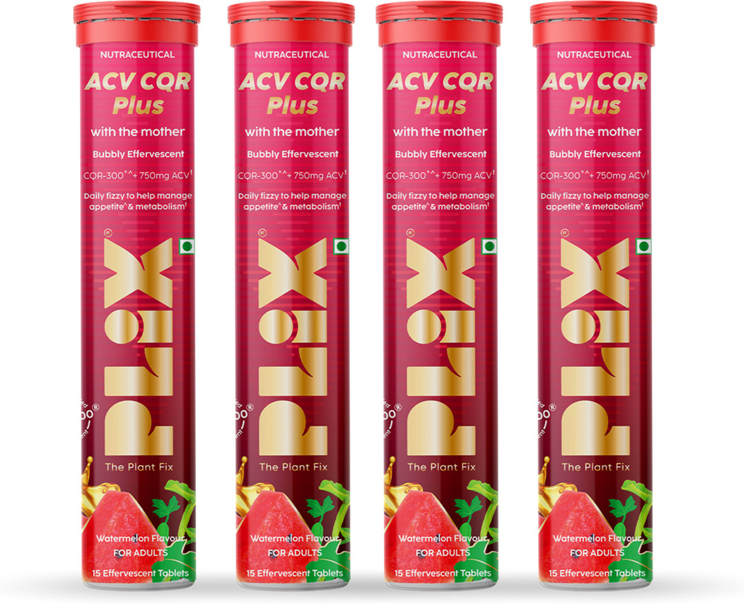 Image of The Plant Fix Plix Plus Effervescent | Fat Reduction & Metabolism Support |Watermelon Flavor (4 x 15 Tablets)