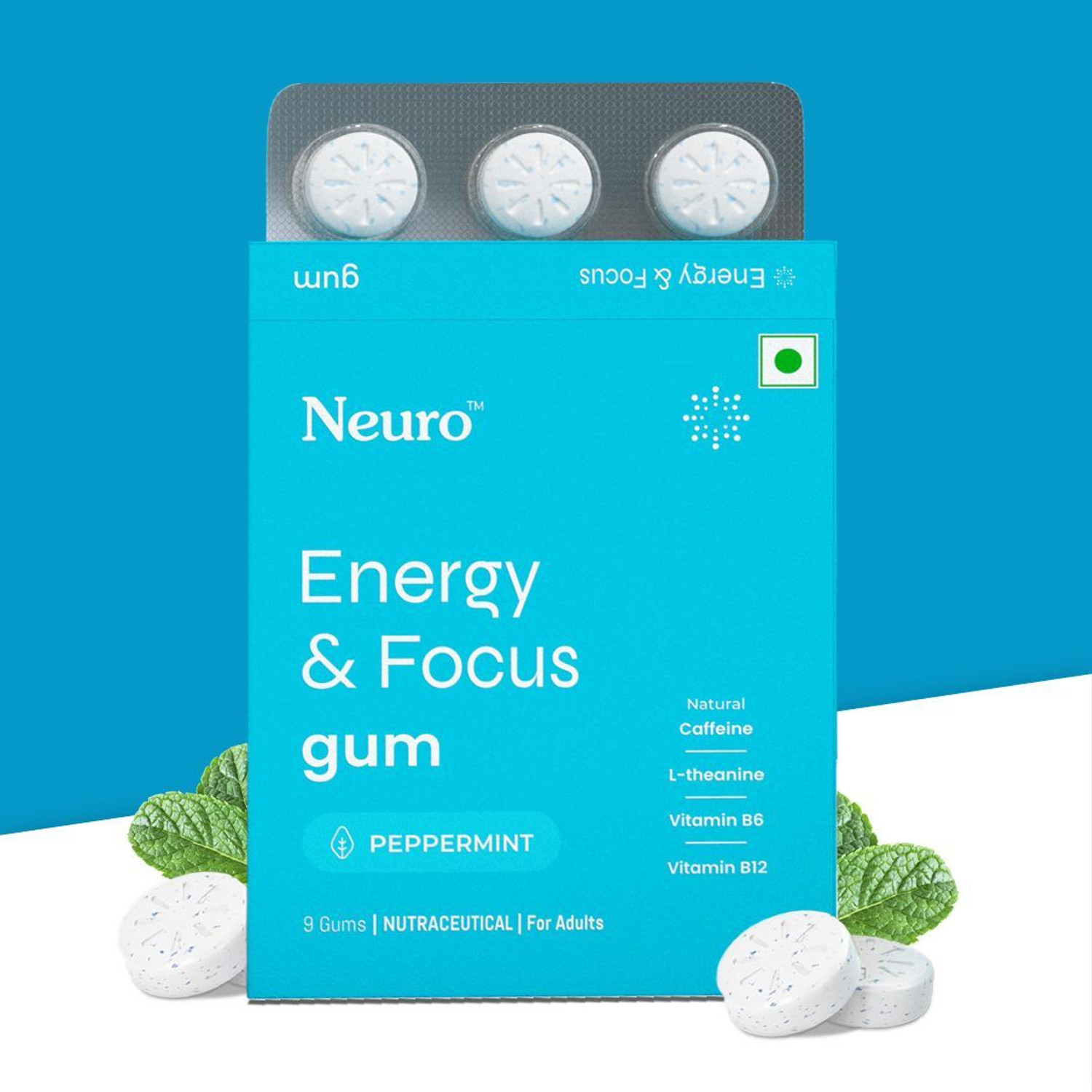 Image of Neuro Gum (Peppermint) Single Pack -9 Gums Blister (Pack of 5)
