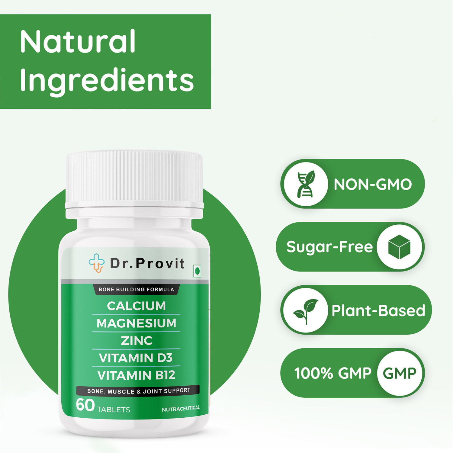 Image of Dr.Provit Calcium 1000mg with Vitamin D3, Magnesium, Zinc & Vitamin B12 For Bone Health