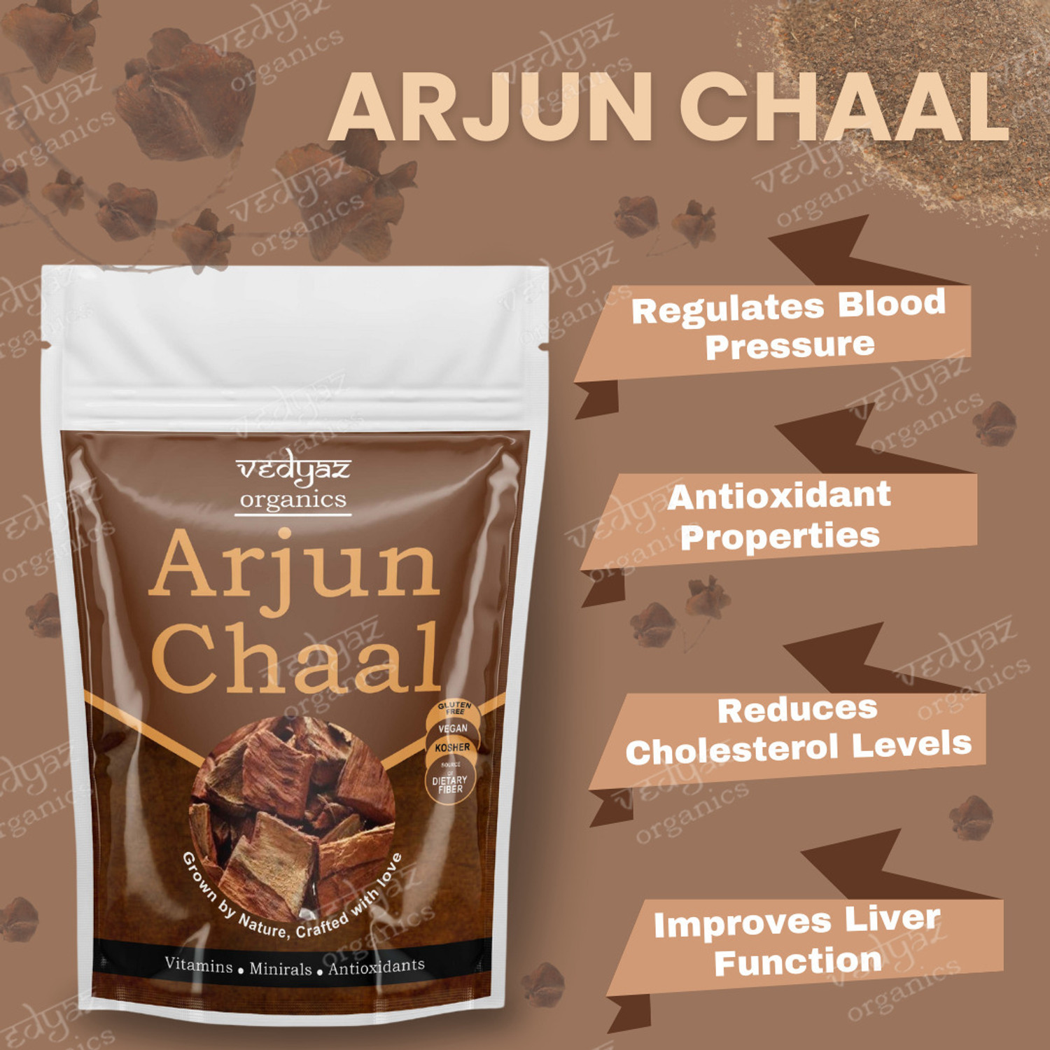 Image of Vedyaz Organic Arjun ki chaal-Terminalia Arjuna-100% Organic Arjun Bark /Dry sticks for Cooking