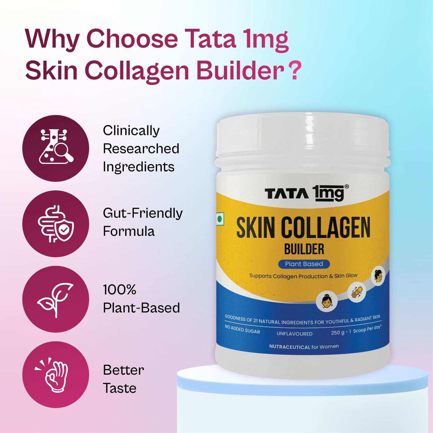 Image of TATA 1mg Skin Collagen Builder | Plant-Based Collagen Supplement for Skin & Glow