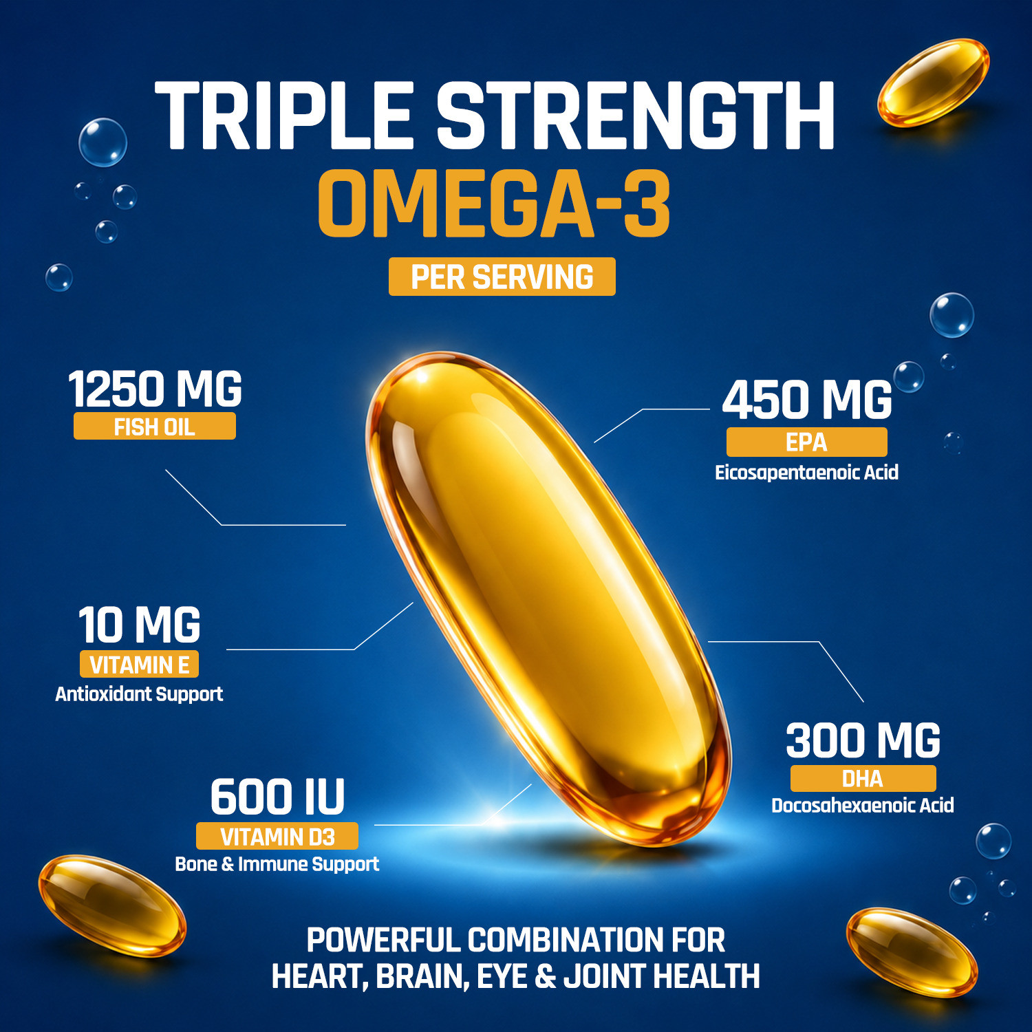Image of NATURALTEIN Ultimate Omega-3 plus 1250mg |450mg EPA & 300mg DHA with Vitamin D3 and E