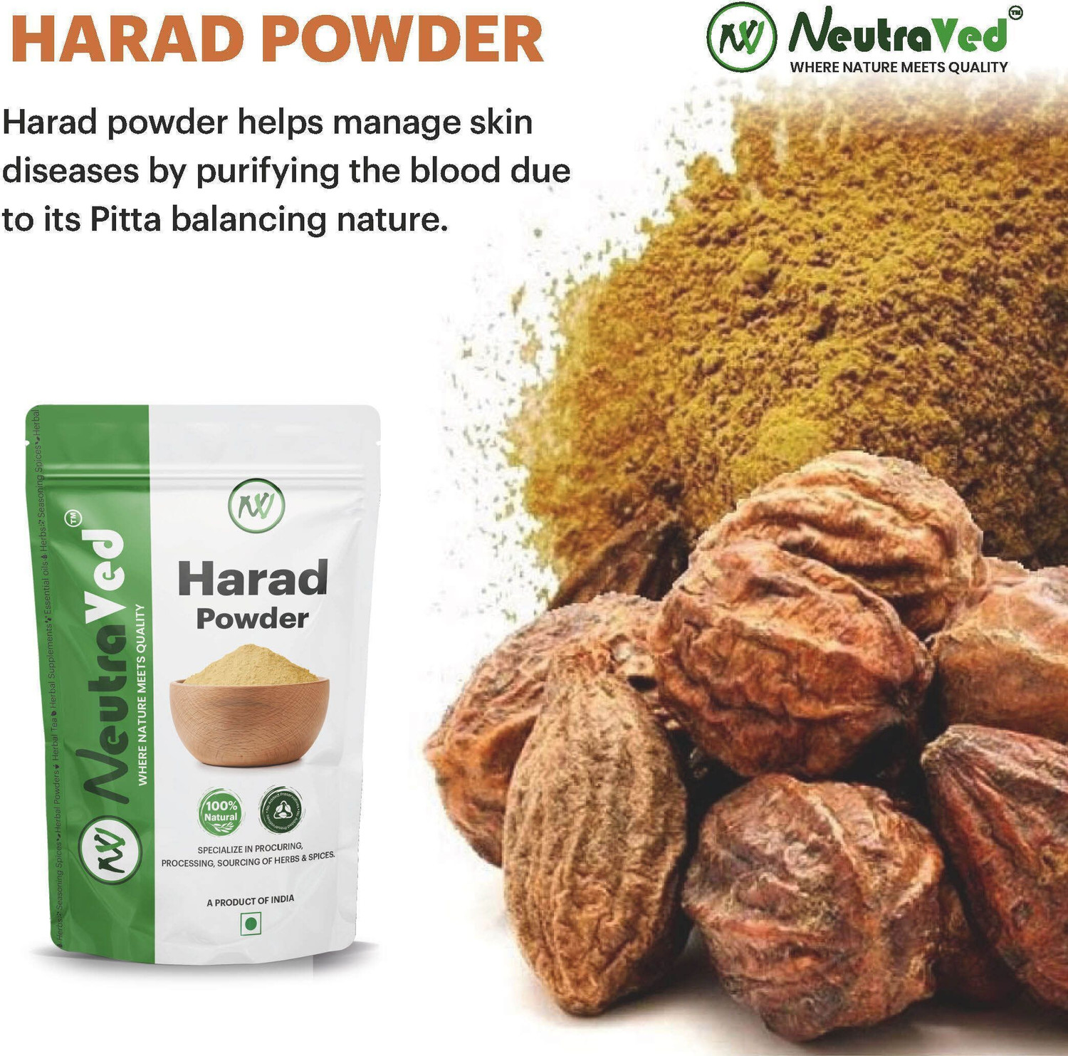 Image of NeutraVed Natural Harad Powder Haritaki Fruit Powder Terminalia Chebula
