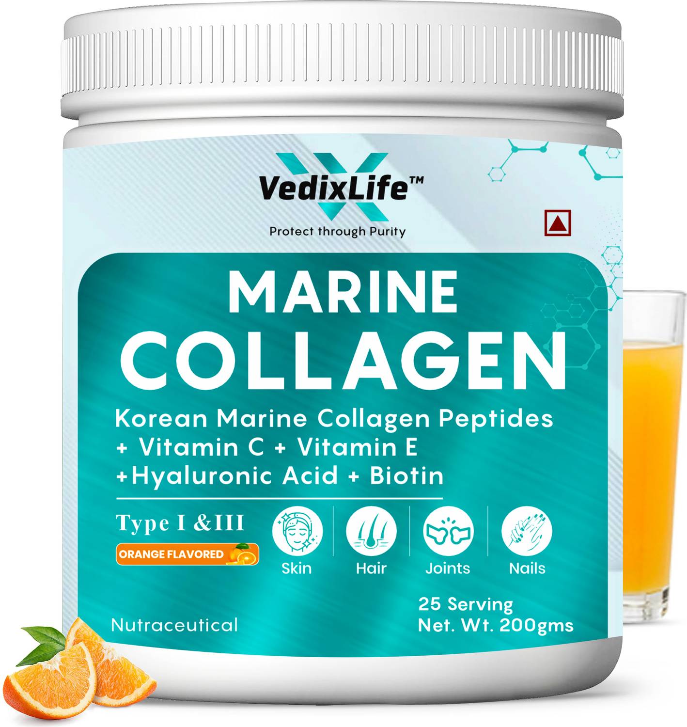 VedixLife Marine Collagen Powder with Vitamin C & E, Bition for S
