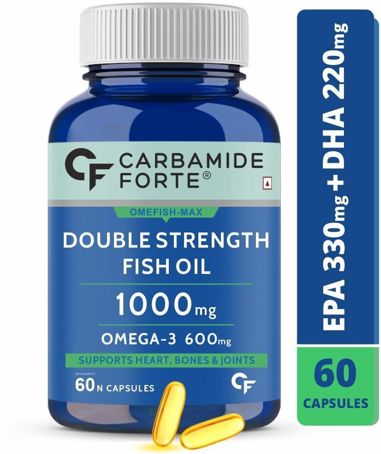 Image of CARBAMIDE FORTE Double Strength Fish Oil Omega-3 Capsules 1000mg for Joint & Heart Health