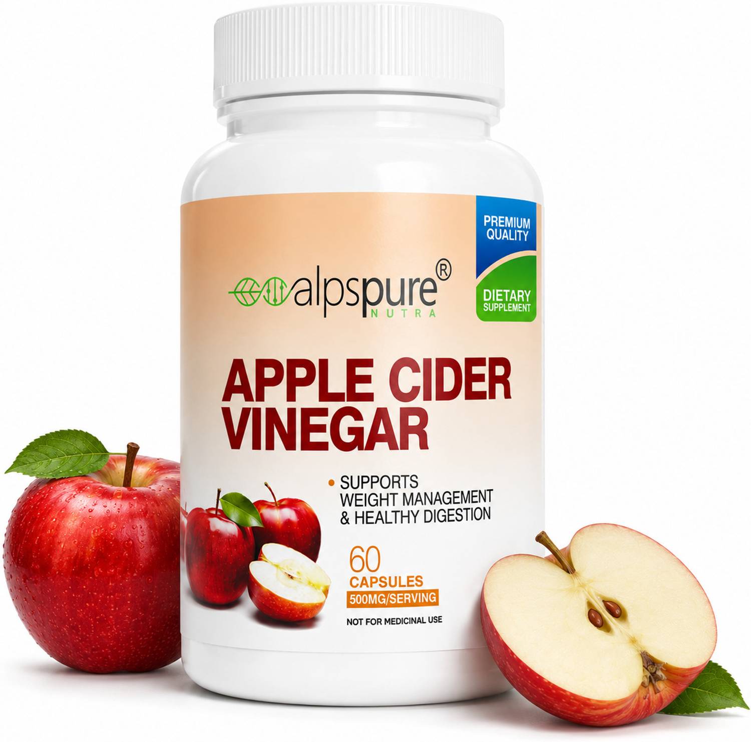 ALPSPURE Apple Cider Vinegar Capsules 500 mg Helps Weight Loss & lower blood sugar levels