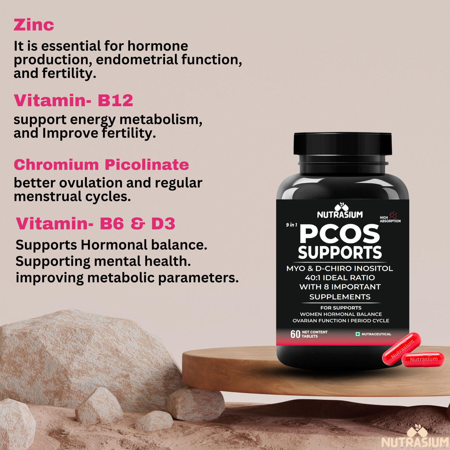 Image of NUTRASIUM PCOS Supports | Myo & D-Chiro Inositol(40:1)with Berberis root Extract