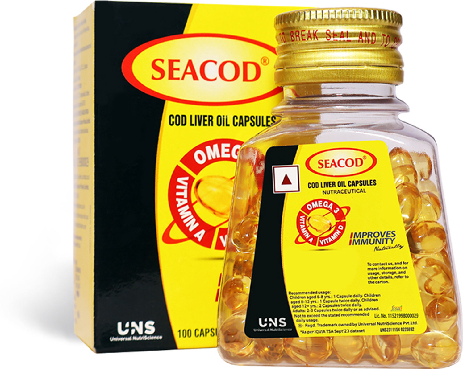 Image of seacod Cod Fish Liver Oil Softgel Capsules With Natural Omega 3, Natural EPA & DHA