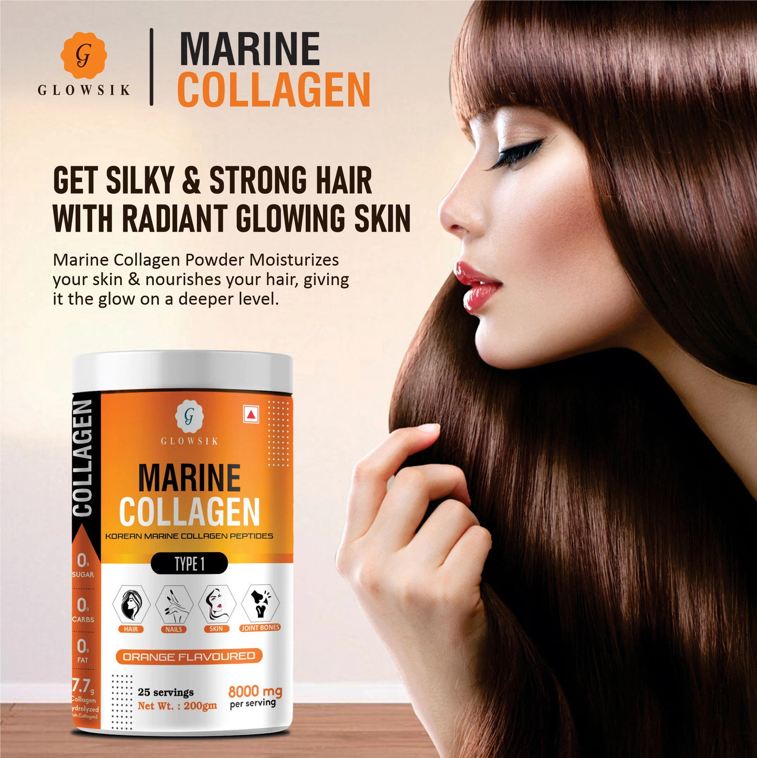 Image of G GLOWSIK Korean Marine Collagen Powder Hydrolyzed Collagen for Glow Healthy Skin , Hair