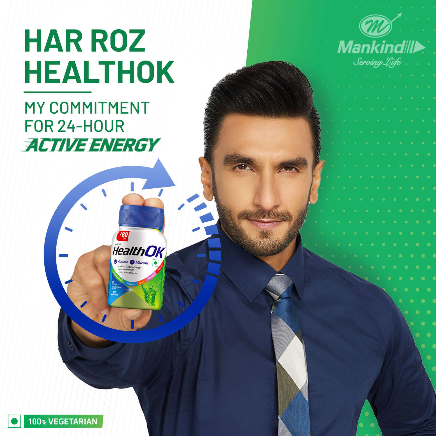Image of Health Ok Multivitamin with Natural Ginseng and Taurine power | 100% Vegetarian