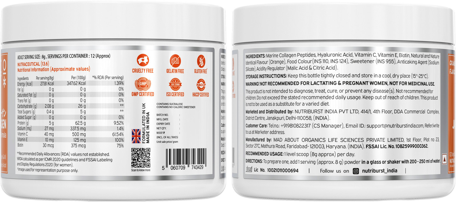 Image of Nutriburst Japanese Marine Collagen Powder Hair, Nails and Glowing Skin Orange