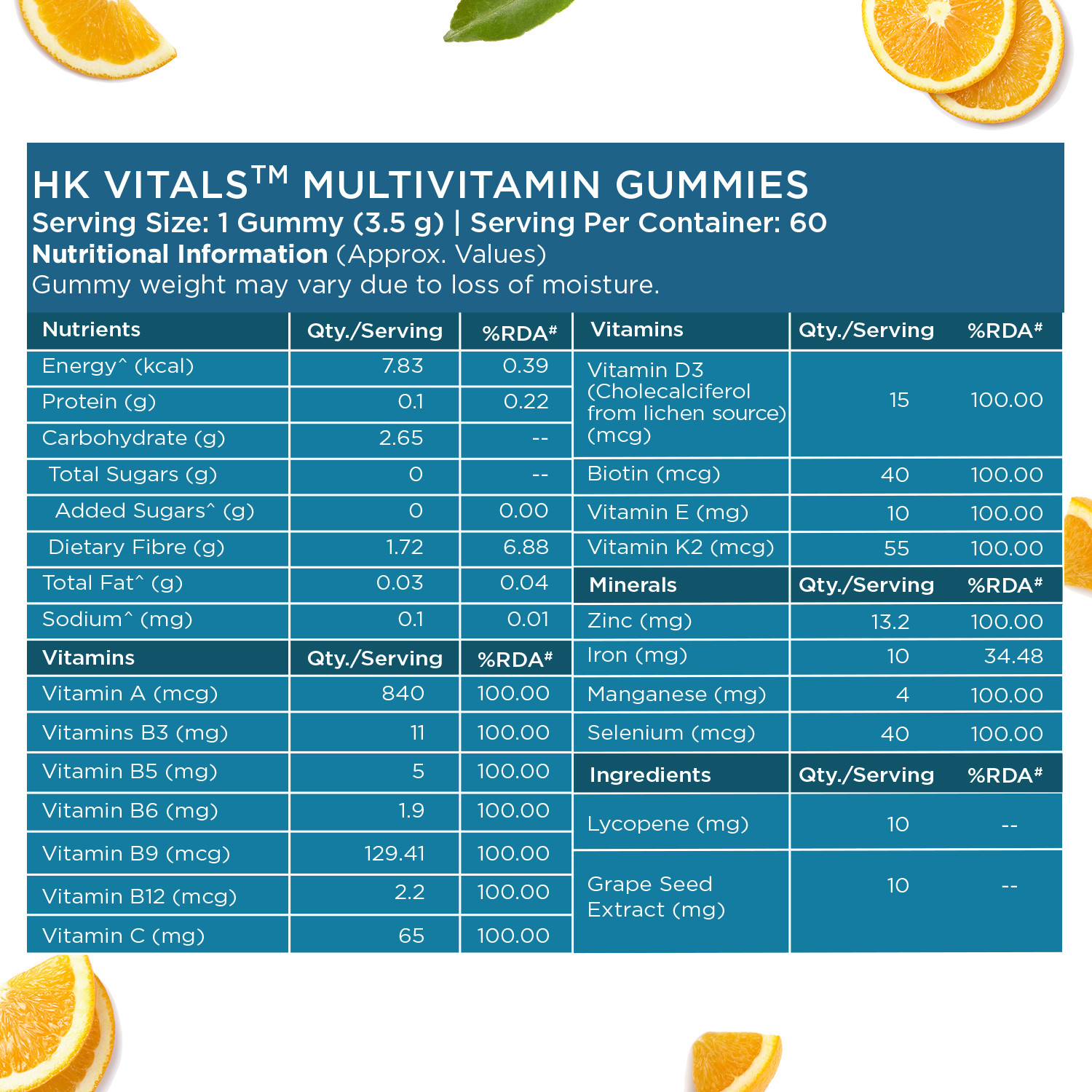 Image of hk vitals Multivitamin Gummies, Orange | Supports Energy, Immunity & Joint Health