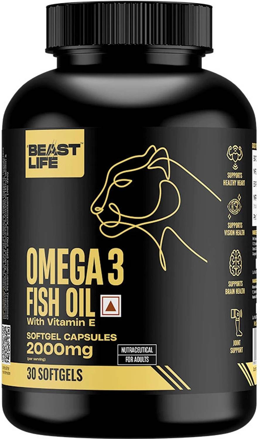 BeastLife Omega 3 Fish Oil 2000 mg Triple Strength Capsules | No Fishy Burp & Taste |