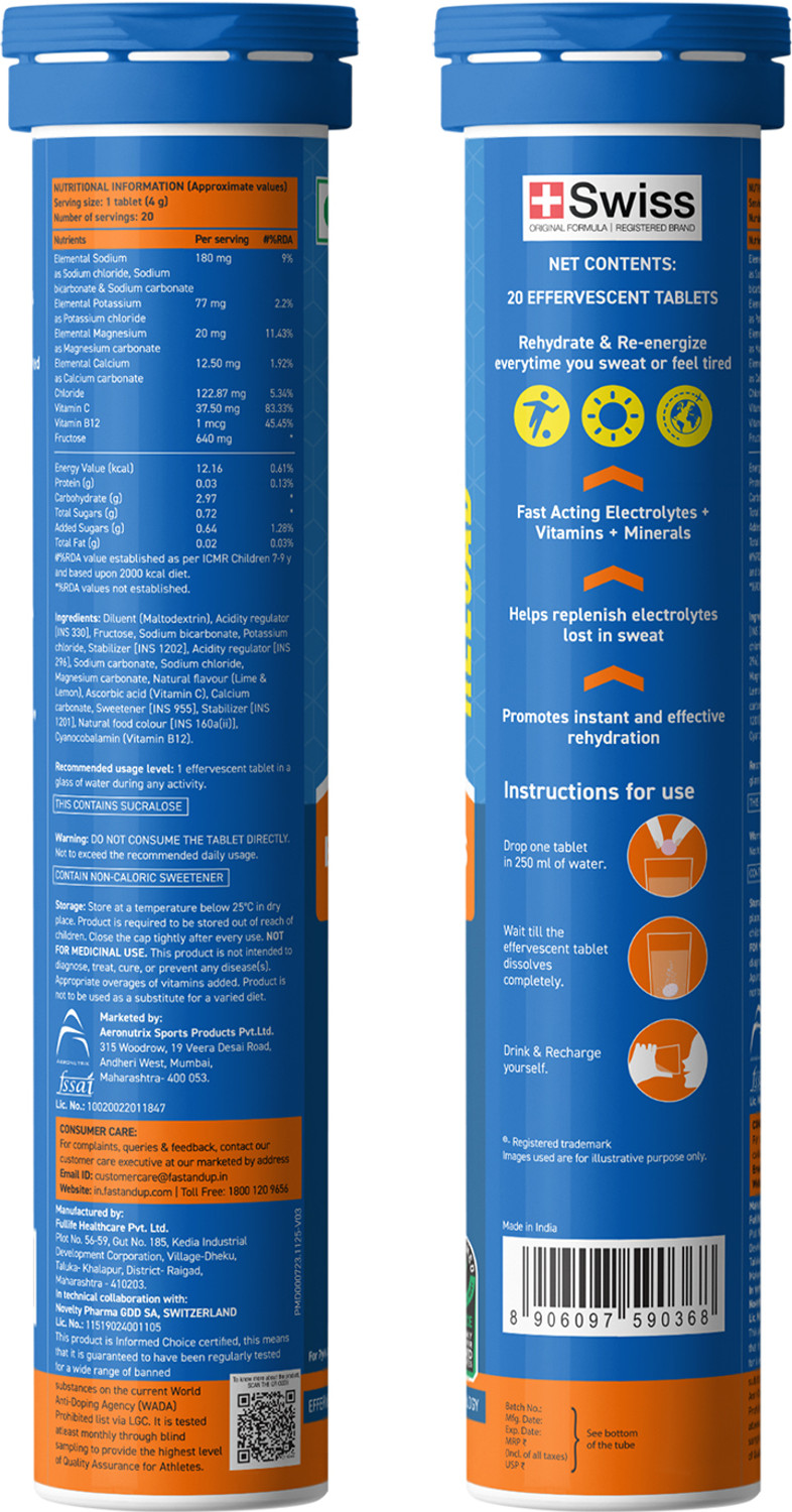 Image of FAST&UP Reload Instant Electrolyte Energy Drink, Effervescent Tablets, Lime & Lemon