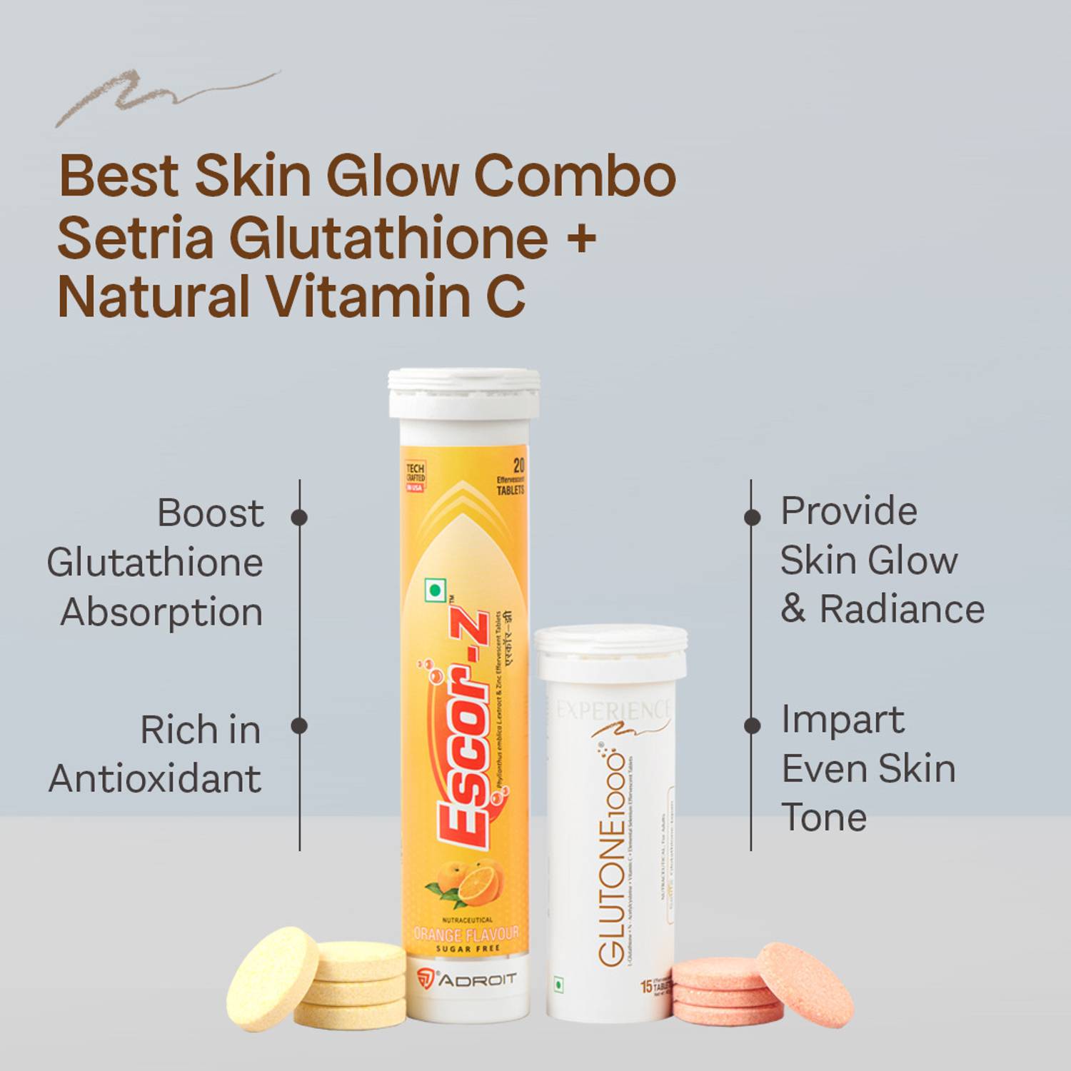 Glutone 1000 Effervescent 15 Tablets and Escor-Z Effervescent Orange Flavour 20 Tablets